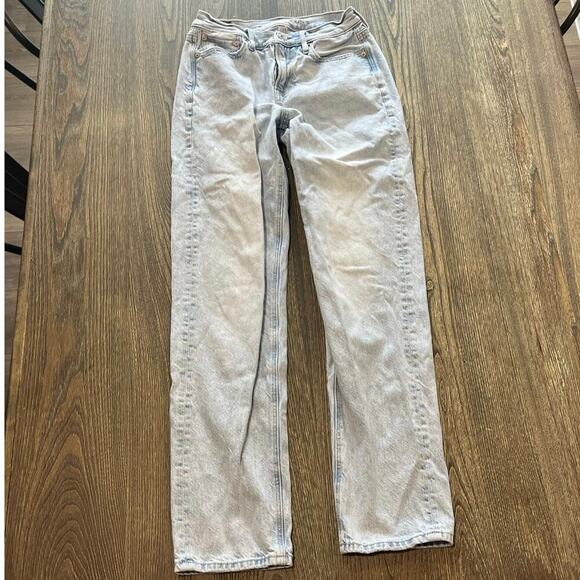 American Eagle Denim - American Eagle 90's Straight Jeans High Rise Rigid Denim Light Wash Blue Size 0